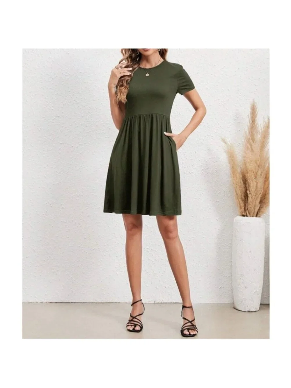 LAST ONE 🔥 Army Green A-Line Dress With Pockets - Picture 4 of 8